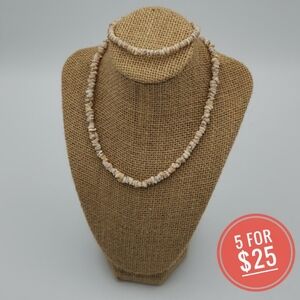 🔴5/$25 Vintage Tiger Puka Shell Necklace & Bracelet Set